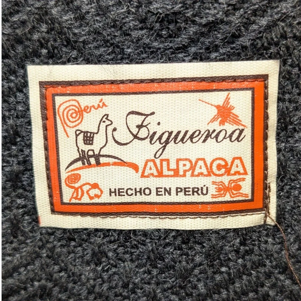 Figueroa Alpaca Charcoal Grey Chevron Textured Fringe‎ Shawl Wrap Made in Peru